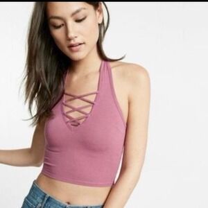 NEW EXPRESS ONE ELEVEN halter top tank top cut outs designed mauve pink medium
